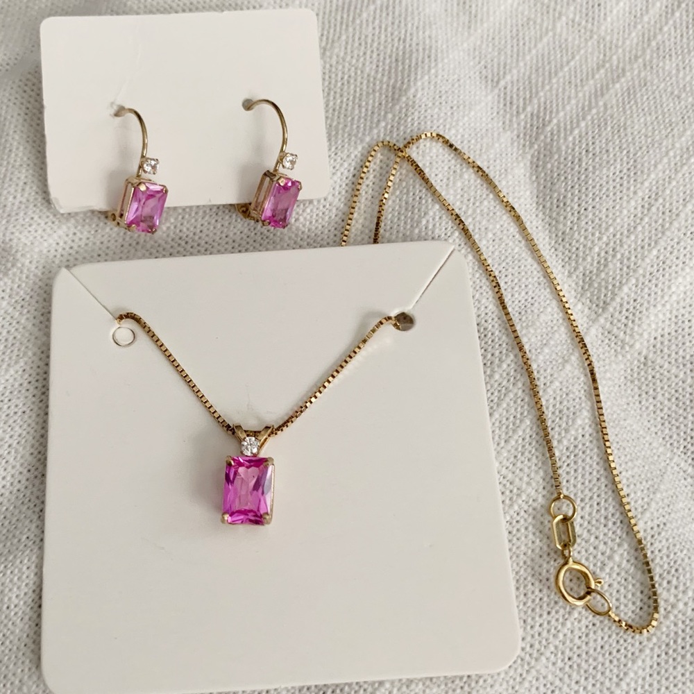 10k Gold Sets of Natural Pink Topaz and CZ